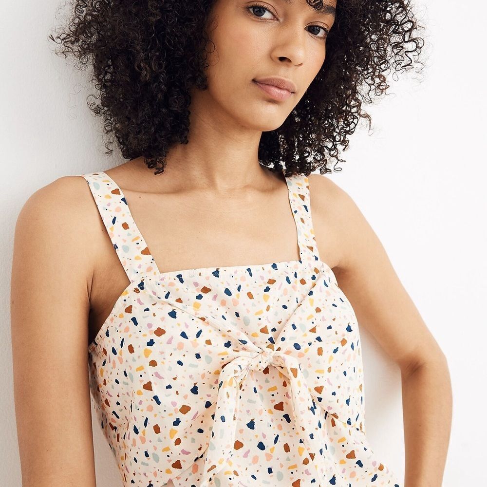 Madewell Women's Y2K Tie-Front Cami Top Terrazzo Size 0 Coquette Romantic Flirty